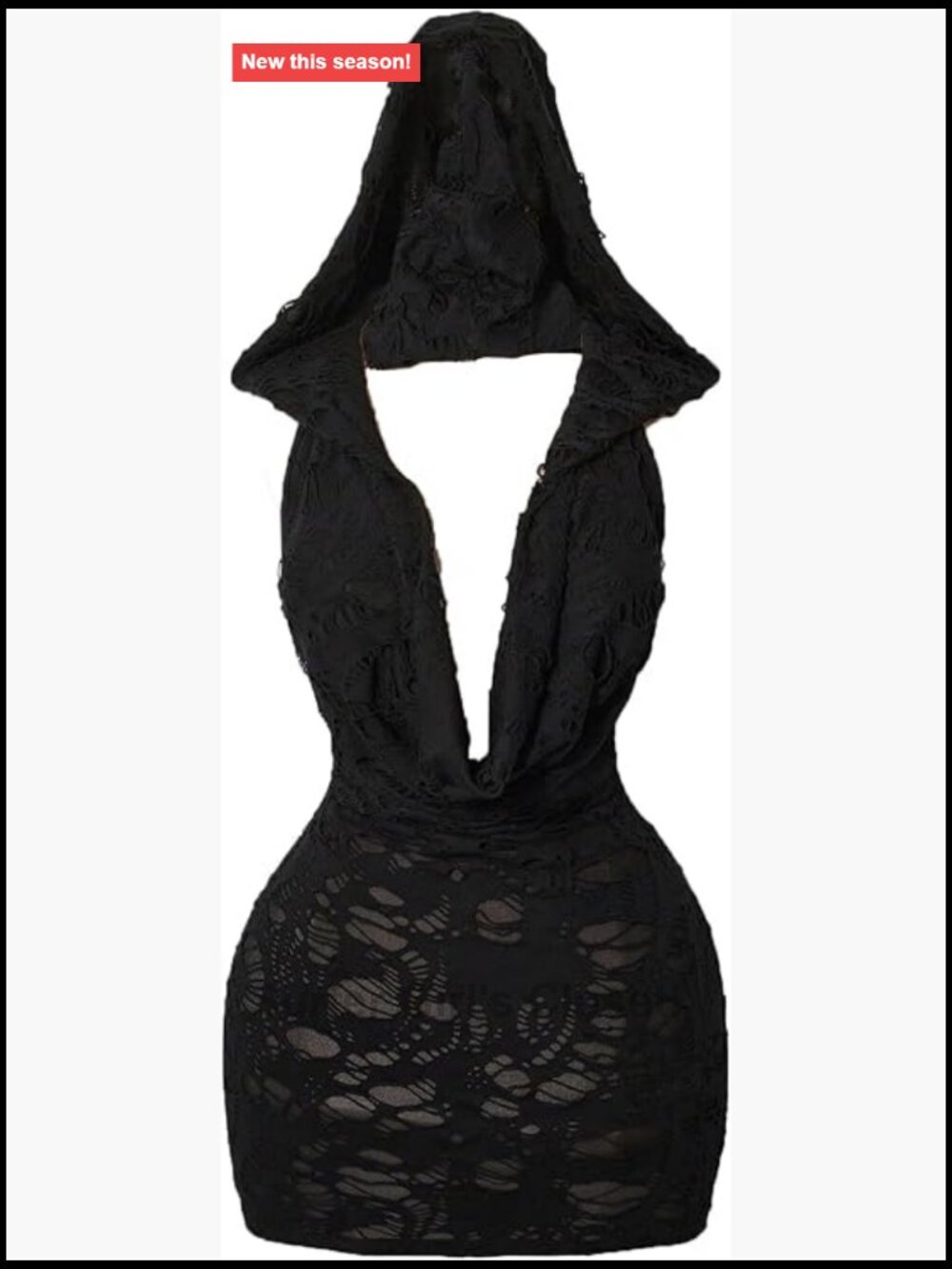 Y2K Ripped Distressed Hooded Dress Deep V Cowl Neck Backless Party Dress